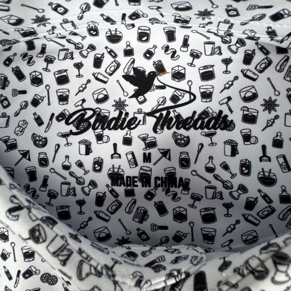 Birdie Threads Golf Performance Polo Shirt Mens M White Cocktail Barware Print
